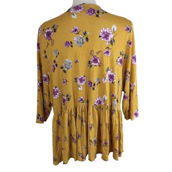 Torrid Yellow Floral Print Flowy Tie Front 3/4 Sleeve Blouse Top Womens Size 3 - Picture 3 of 6